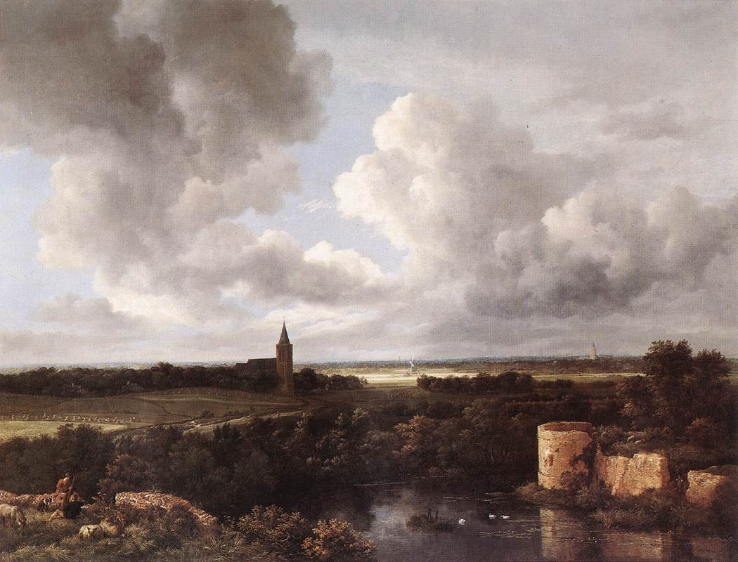 An Extensive Landscape with Ruined Castle and Village Church